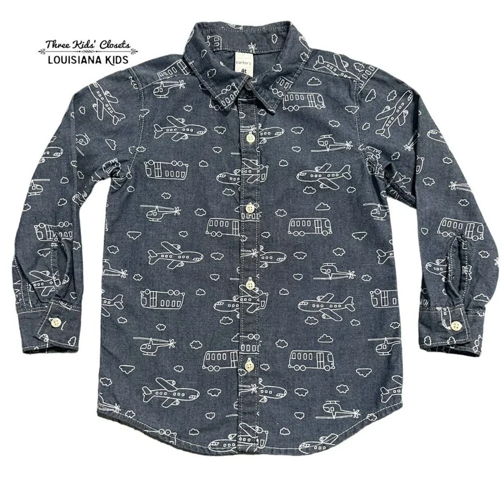 Carter's 4T Transportation Vehicles Button Down Shirt